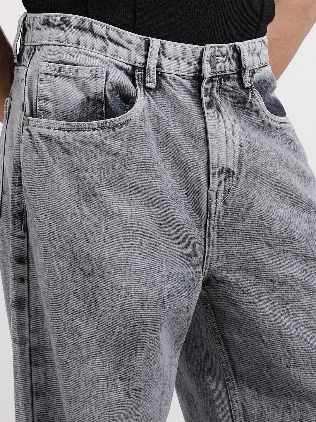 Men's Grey Baggy Fit Solid Casual Jeans