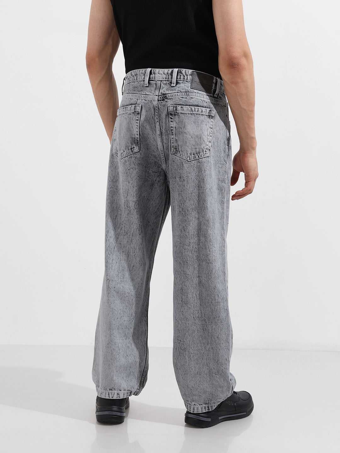 Men's Grey Baggy Fit Solid Casual Jeans