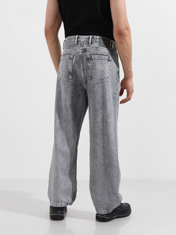 Men's Grey Baggy Fit Solid Casual Jeans