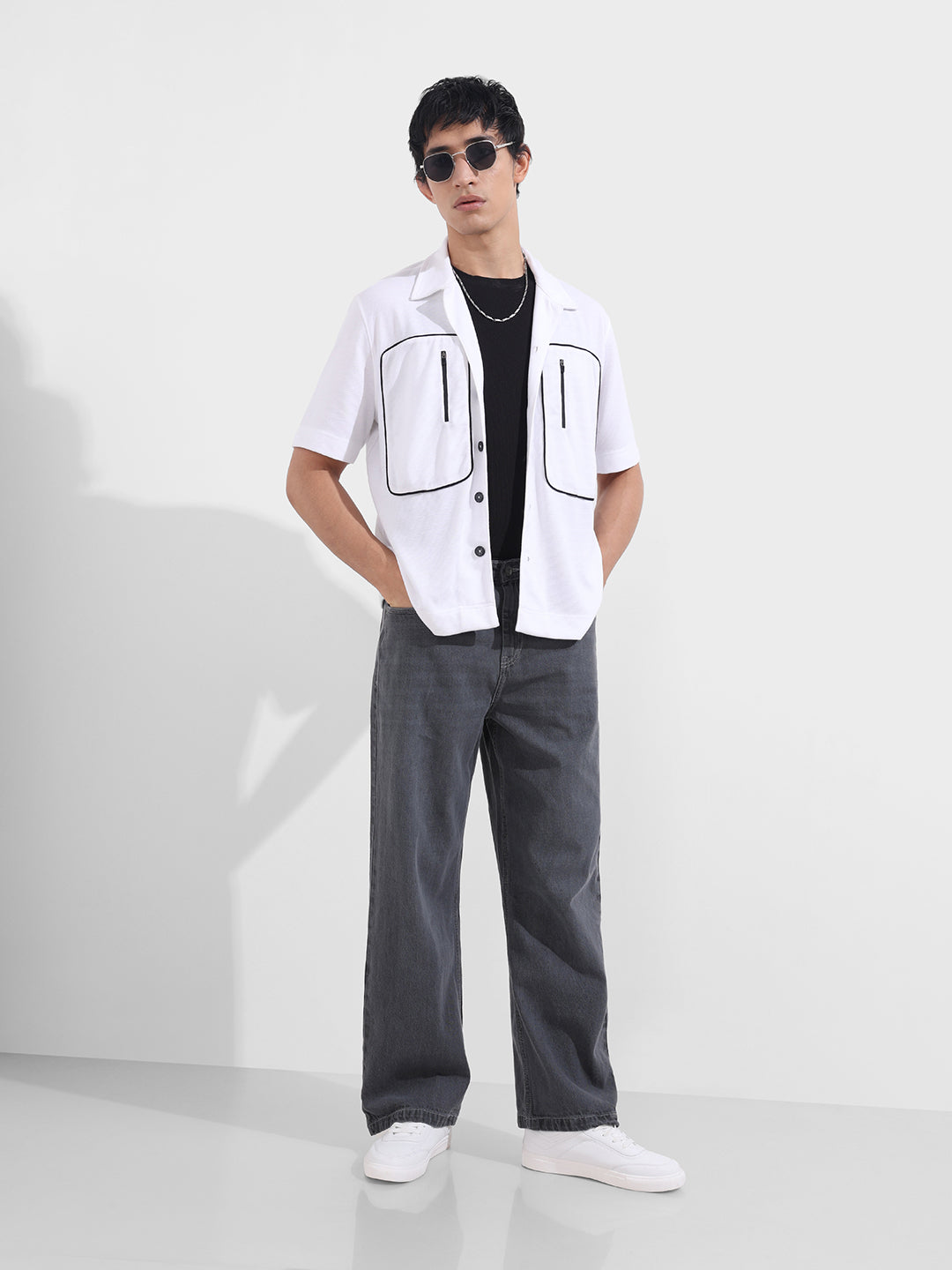 Men's Grey Baggy Fit Solid Casual Jeans