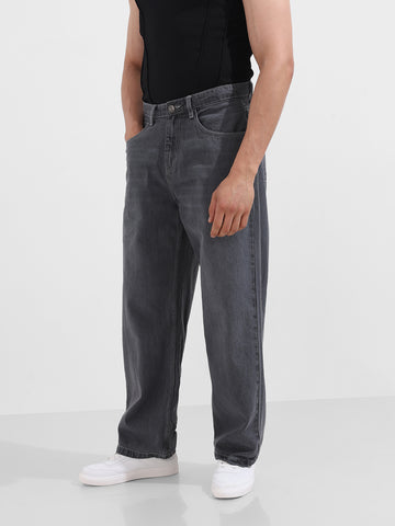Men's Grey Baggy Fit Solid Casual Jeans