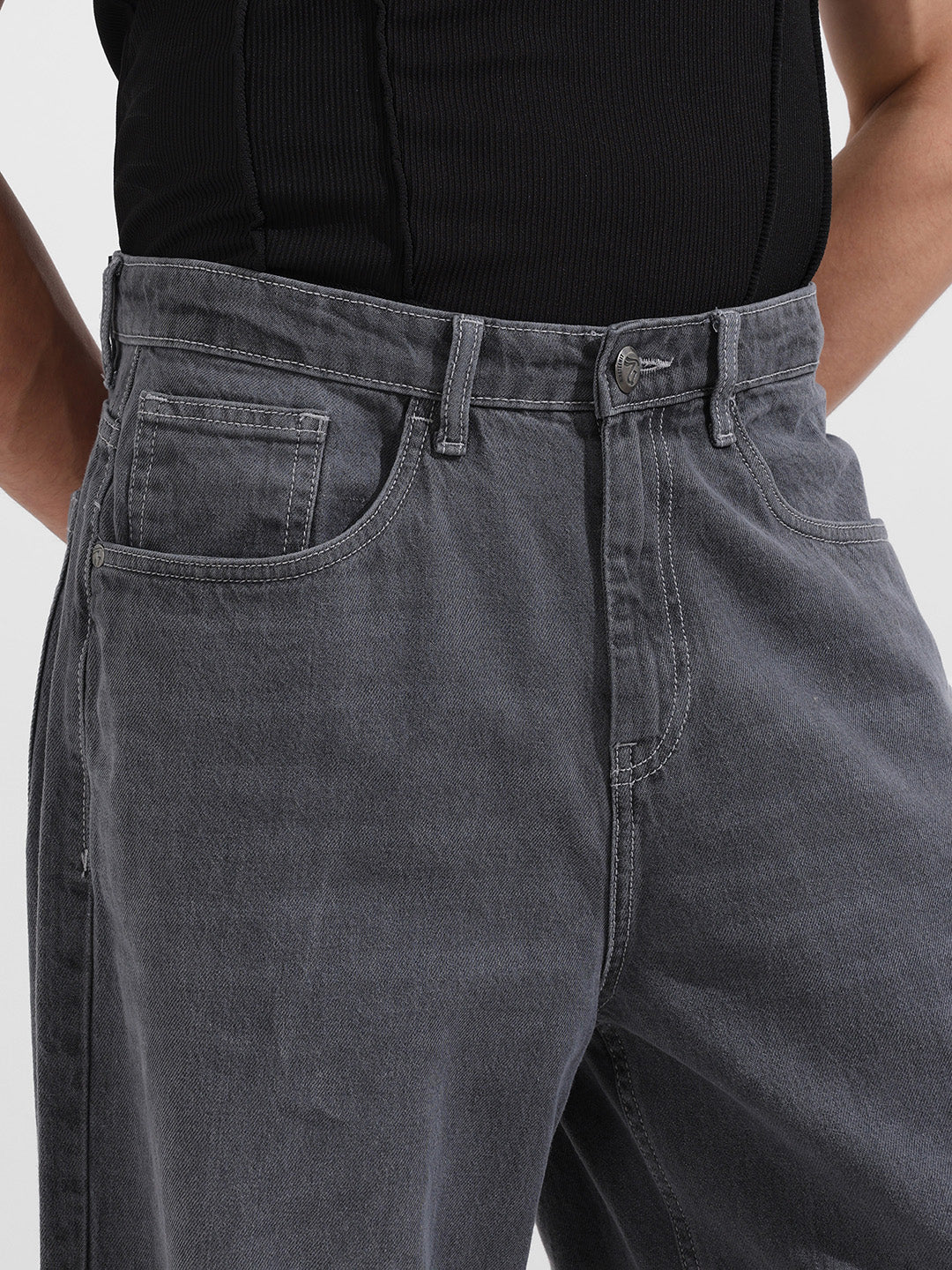 Men's Grey Baggy Fit Solid Casual Jeans