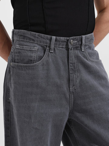 Men's Grey Baggy Fit Solid Casual Jeans
