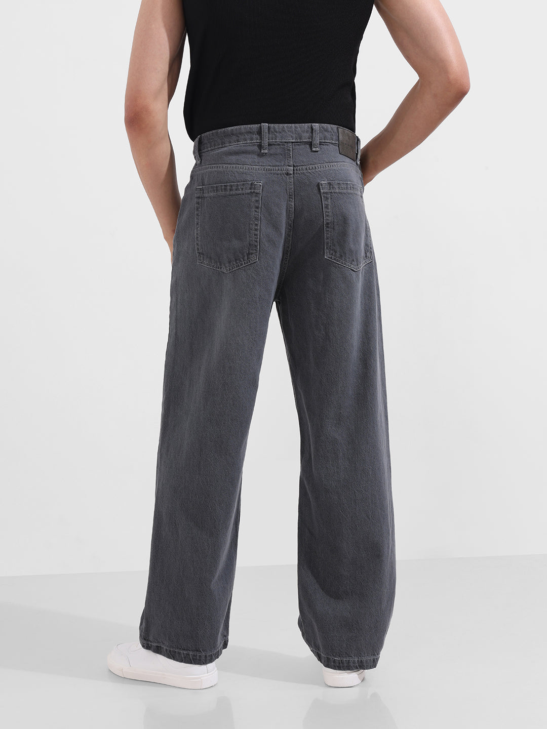 Men's Grey Baggy Fit Solid Casual Jeans
