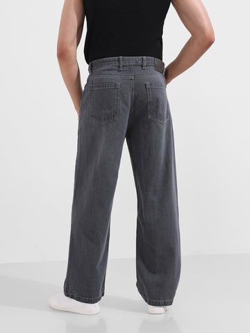 Men's Grey Baggy Fit Solid Casual Jeans