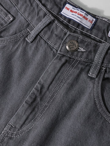 Men's Grey Baggy Fit Solid Casual Jeans
