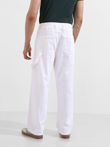 Men's White Relaxed Fit Solid Casual Jeans