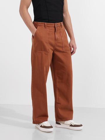 Men's Brown Relaxed Fit Solid Casual Jeans