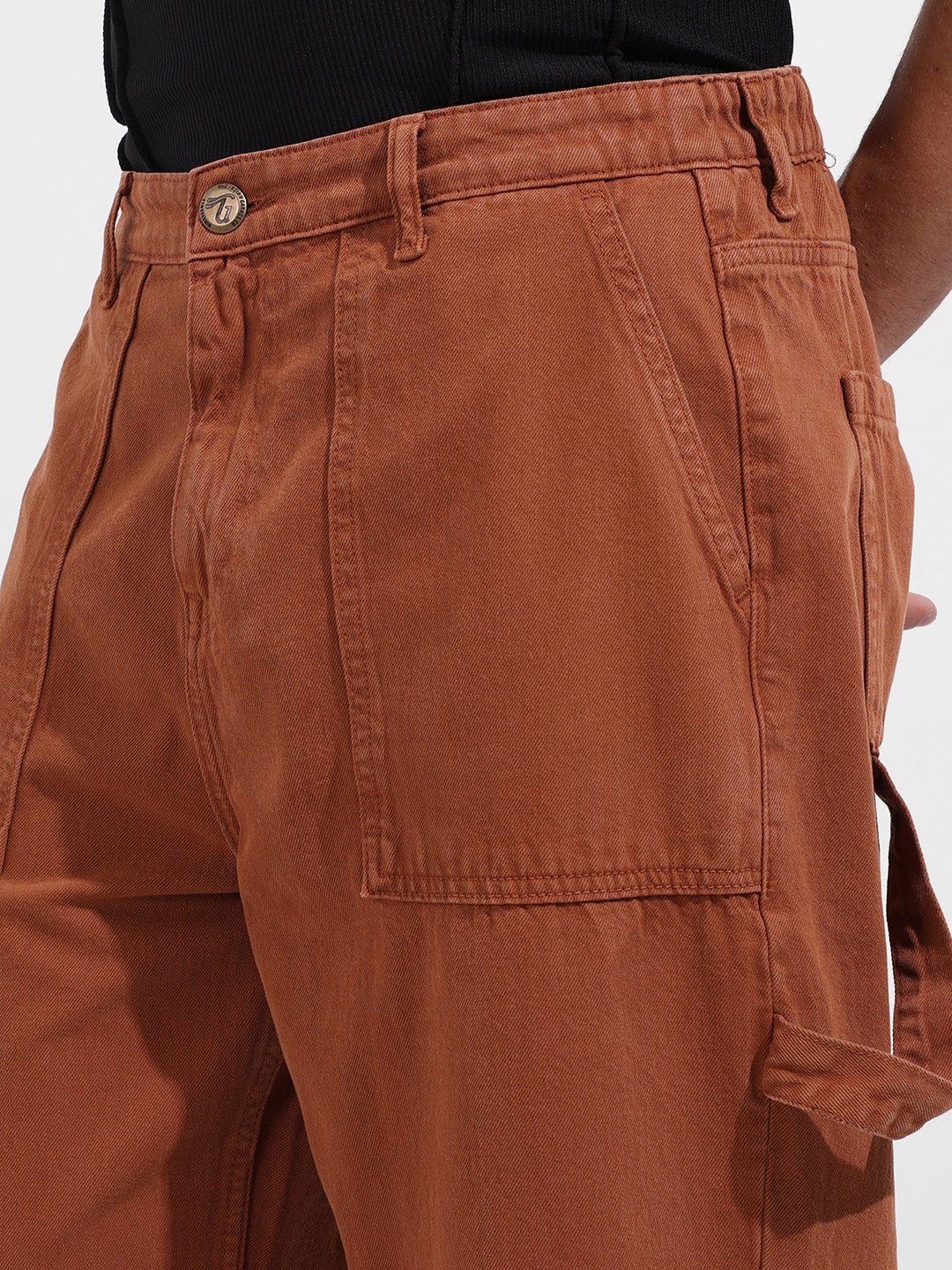 Men's Brown Relaxed Fit Solid Casual Jeans