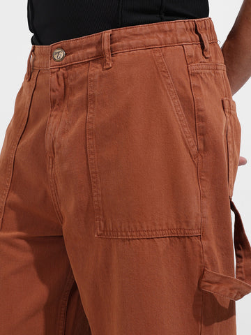 Men's Brown Relaxed Fit Solid Casual Jeans