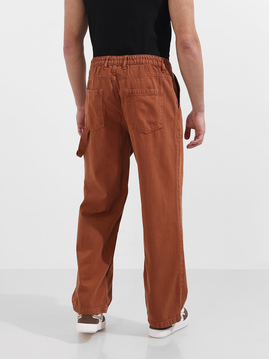 Men's Brown Relaxed Fit Solid Casual Jeans