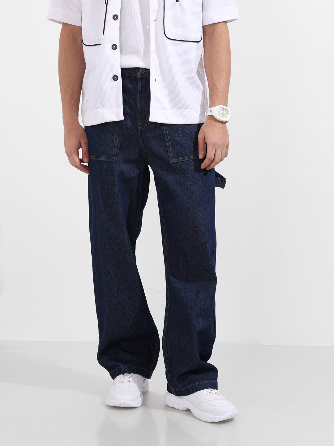 Men's Blue Relaxed Fit Solid Casual Jeans