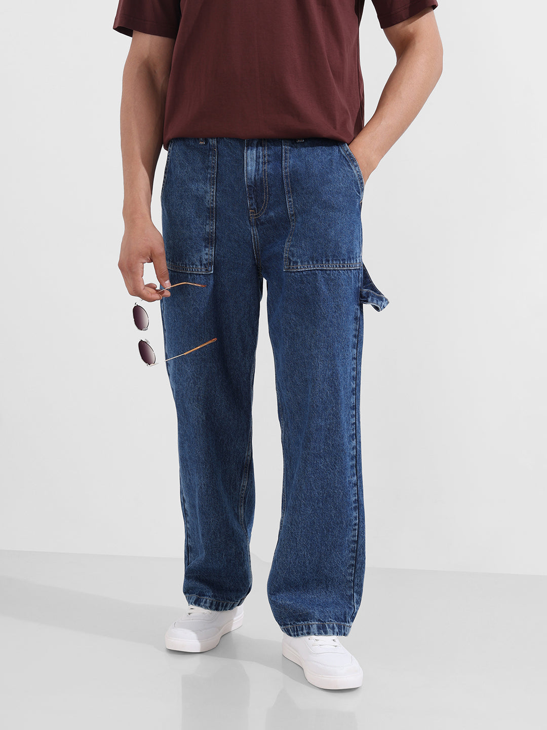 Men's Blue Relaxed Fit Solid Casual Jeans
