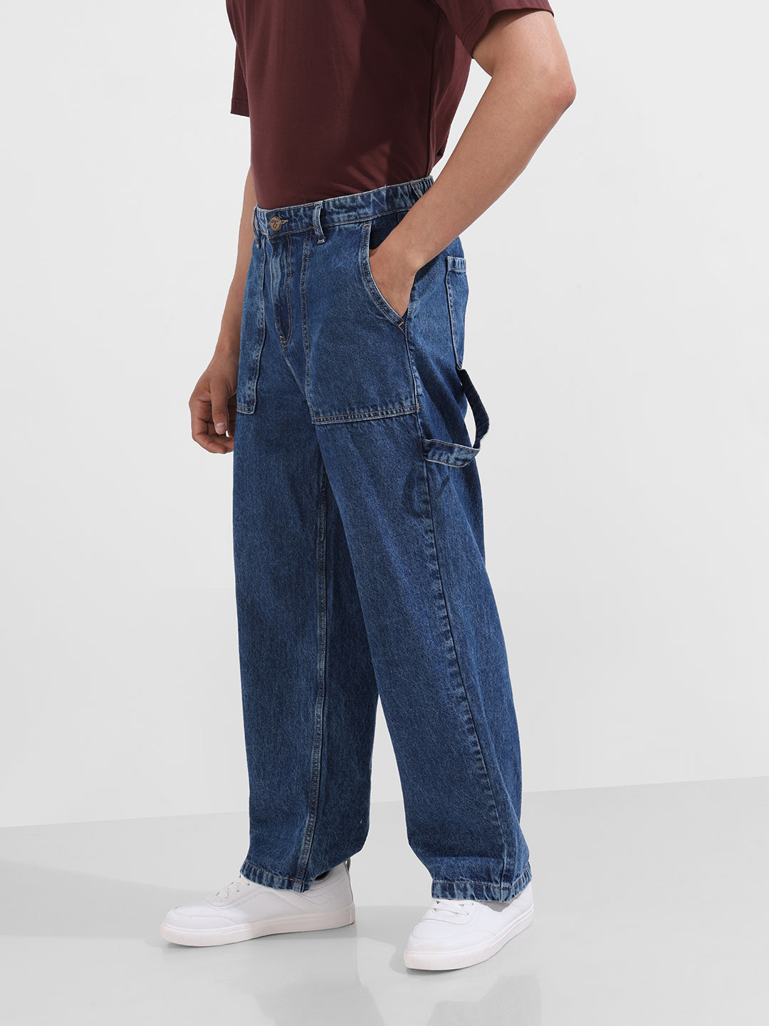 Men's Blue Relaxed Fit Solid Casual Jeans