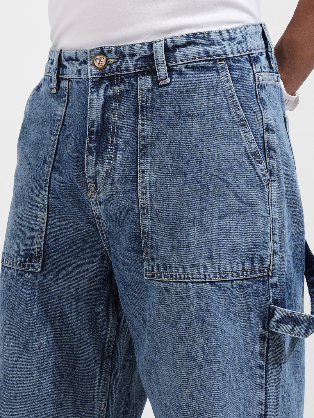 Men's Blue Relaxed Fit Solid Casual Jeans