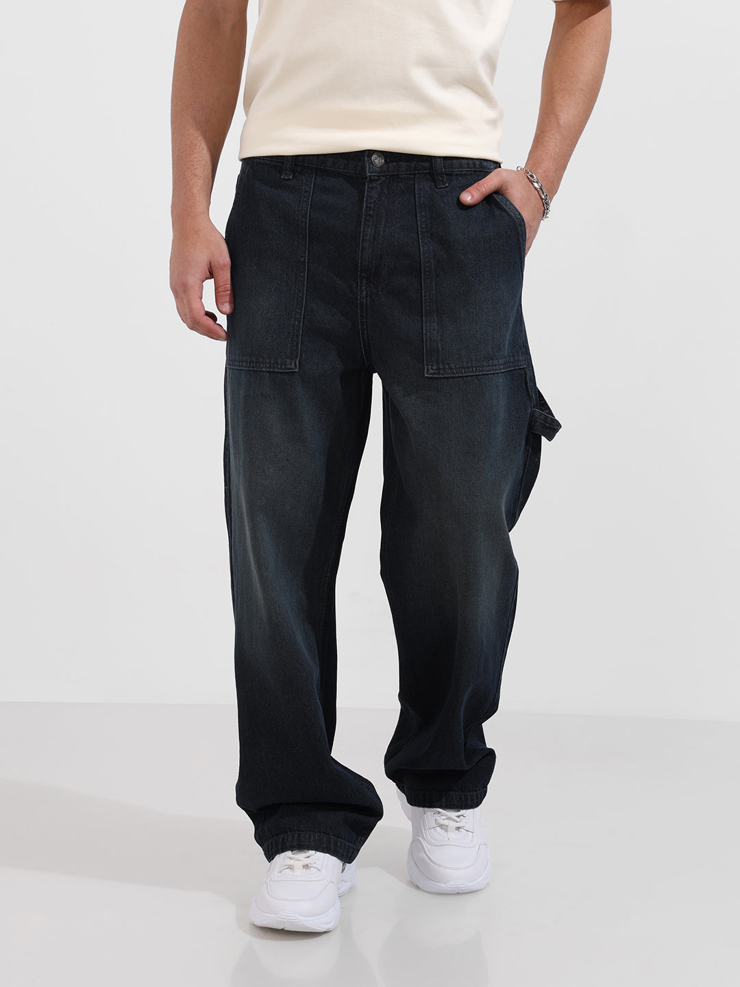 Men's Blue Relaxed Fit Solid Casual Jeans