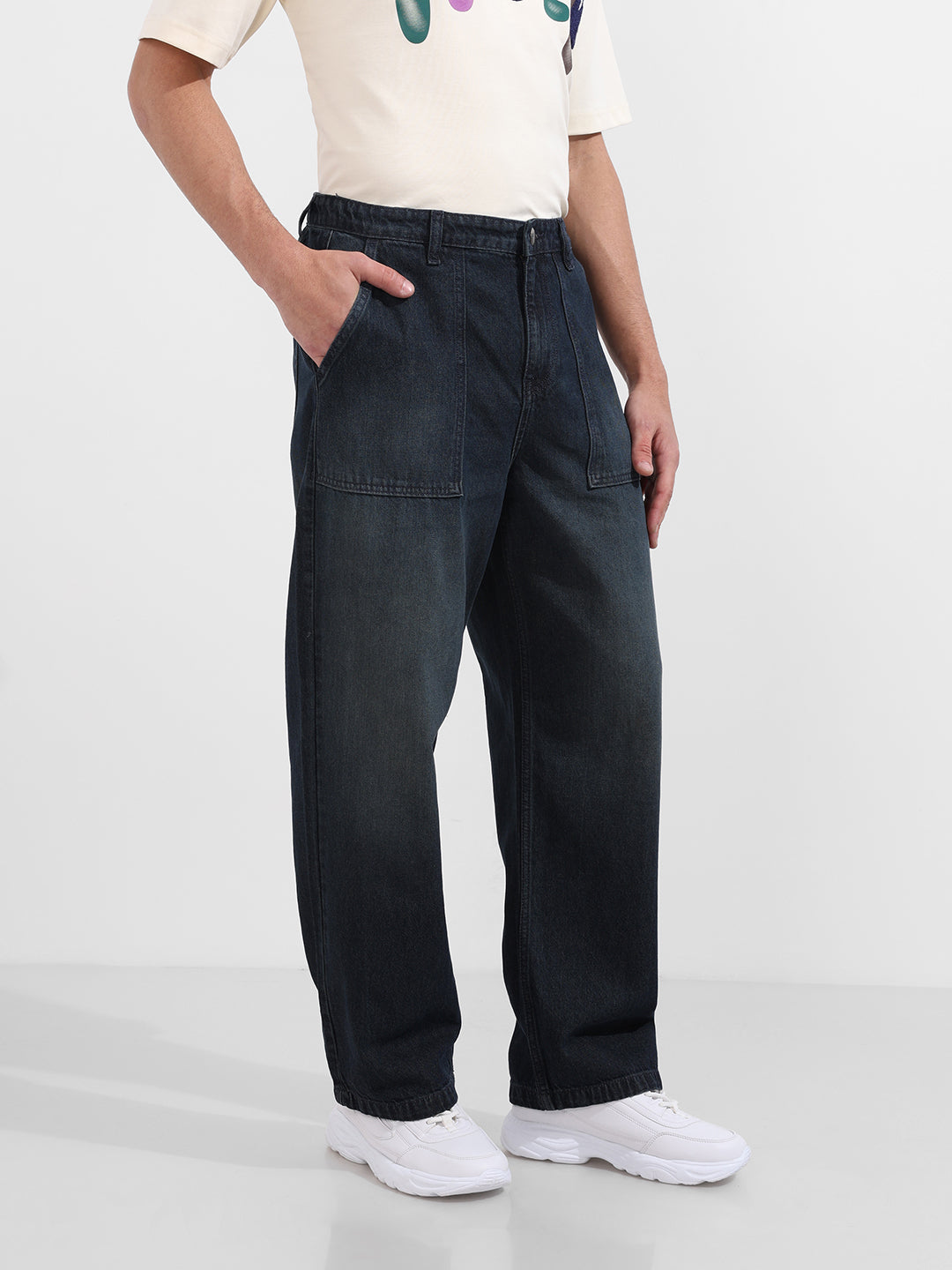 Men's Blue Relaxed Fit Solid Casual Jeans