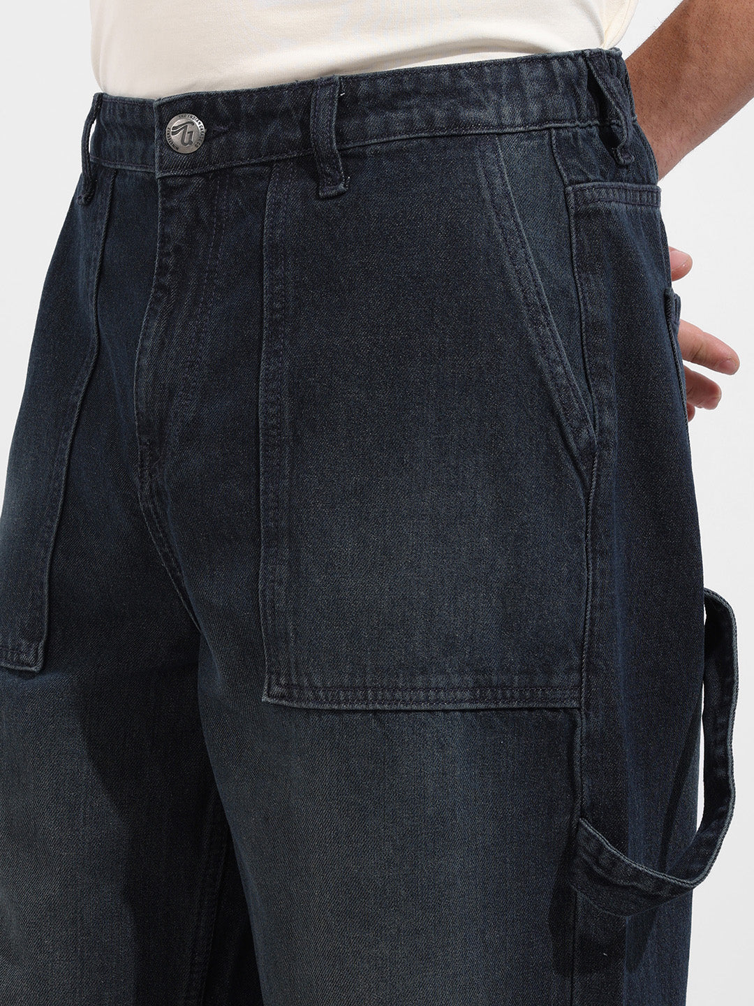 Men's Blue Relaxed Fit Solid Casual Jeans