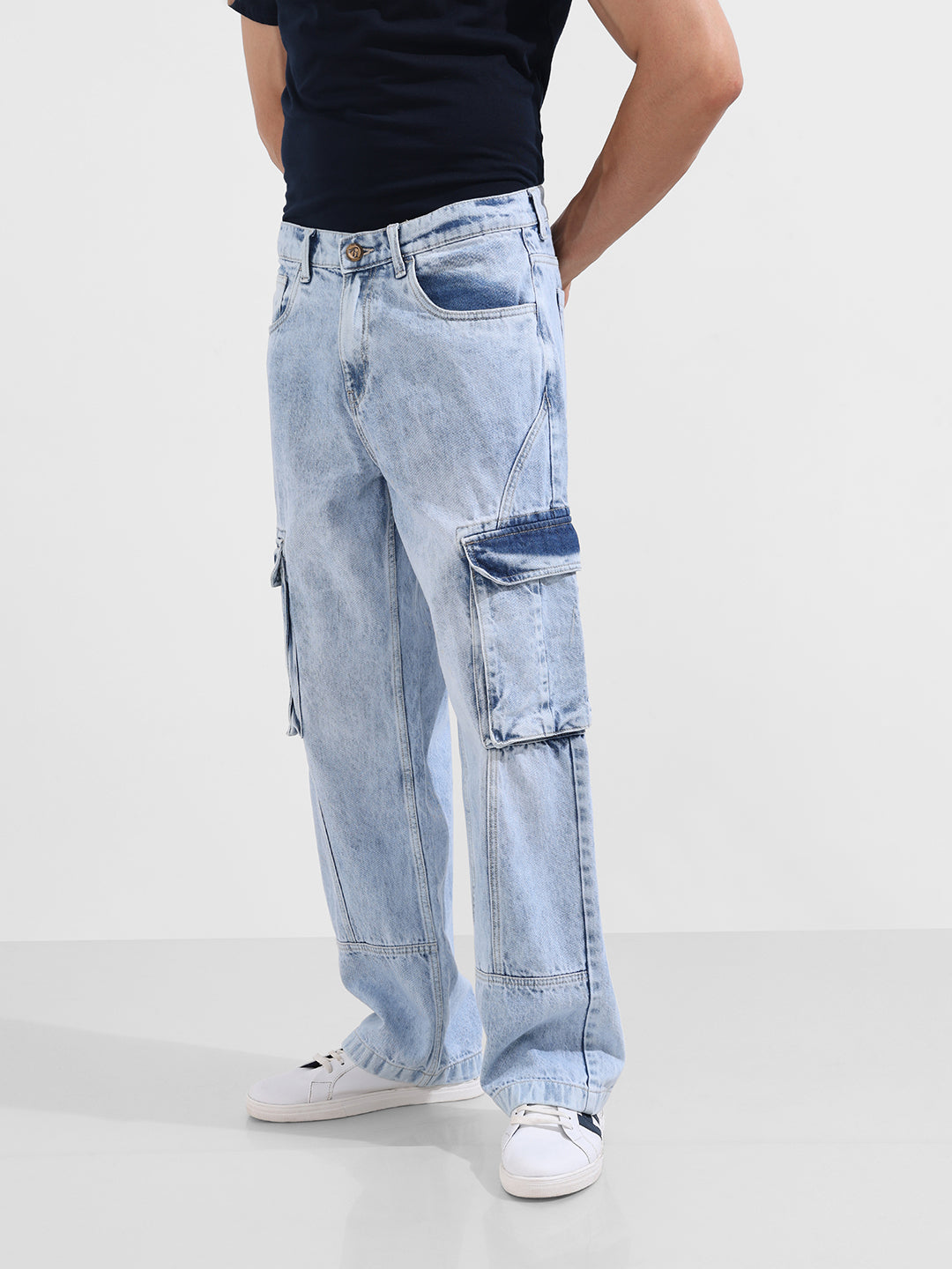 Men's Blue Relaxed Fit Solid Casual Jeans