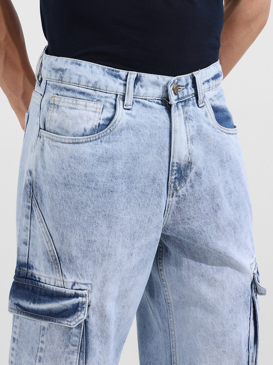 Men's Blue Relaxed Fit Solid Casual Jeans