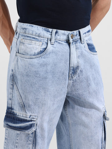 Men's Blue Relaxed Fit Solid Casual Jeans