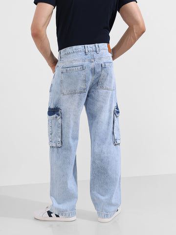 Men's Blue Relaxed Fit Solid Casual Jeans