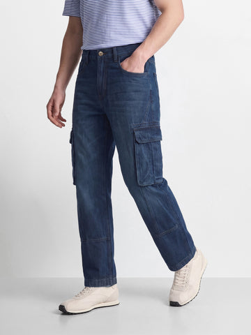 Men's Navy Blue Relaxed Fit Solid The Eternity Series Jeans