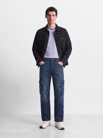 Men's Navy Blue Relaxed Fit Solid The Eternity Series Jeans