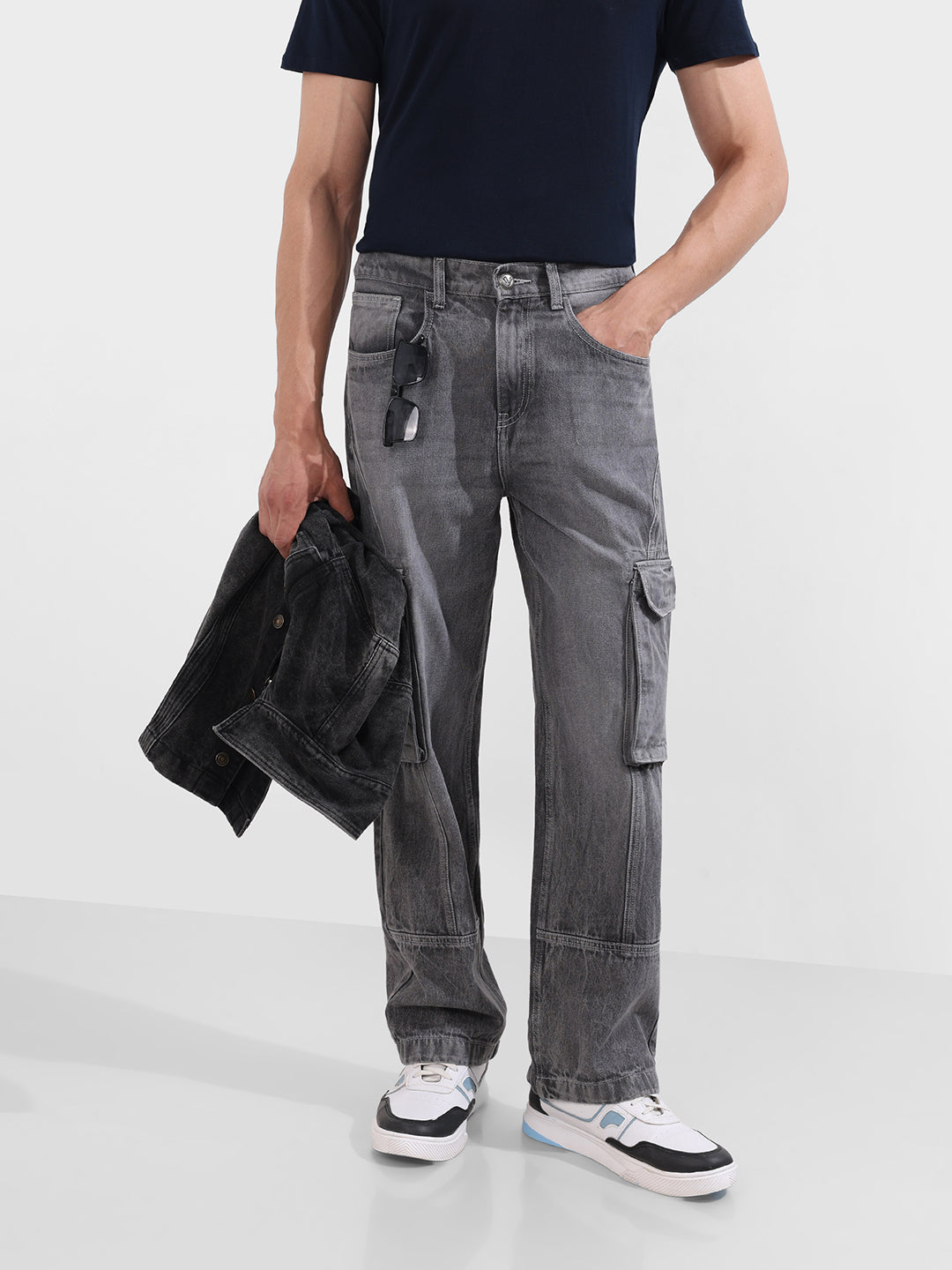Men's Grey Relaxed Fit Solid The Eternity Series Jeans