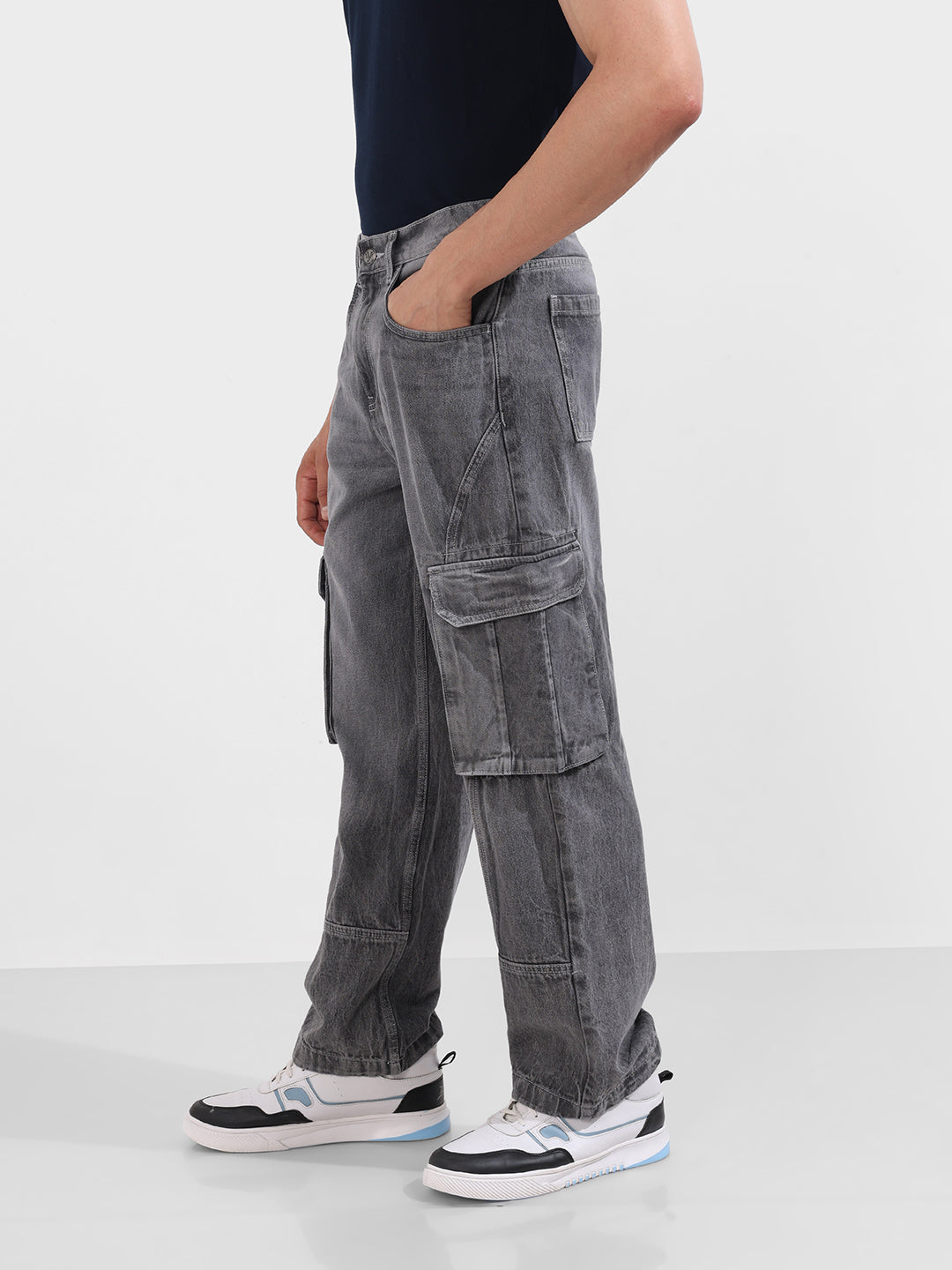 Men's Grey Relaxed Fit Solid The Eternity Series Jeans