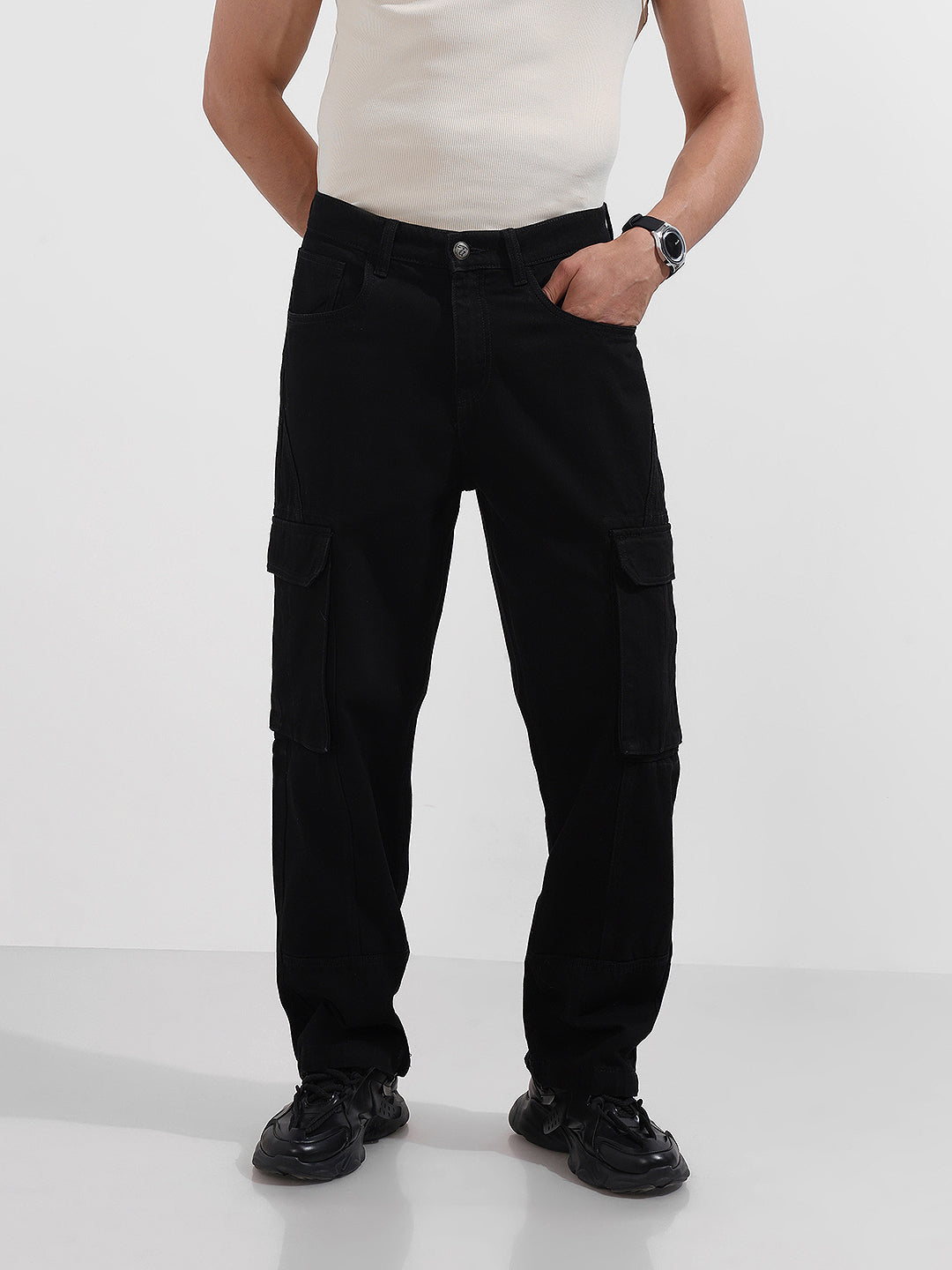 Men's Black Relaxed Fit Solid The Eternity Series Jeans