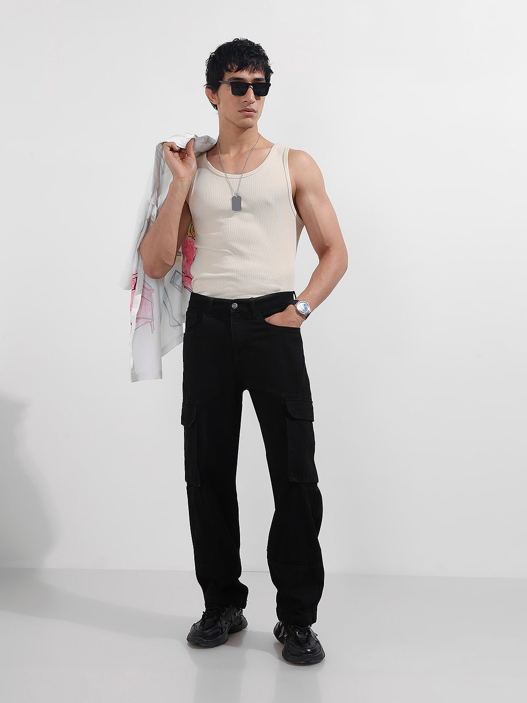 Men's Black Relaxed Fit Solid The Eternity Series Jeans