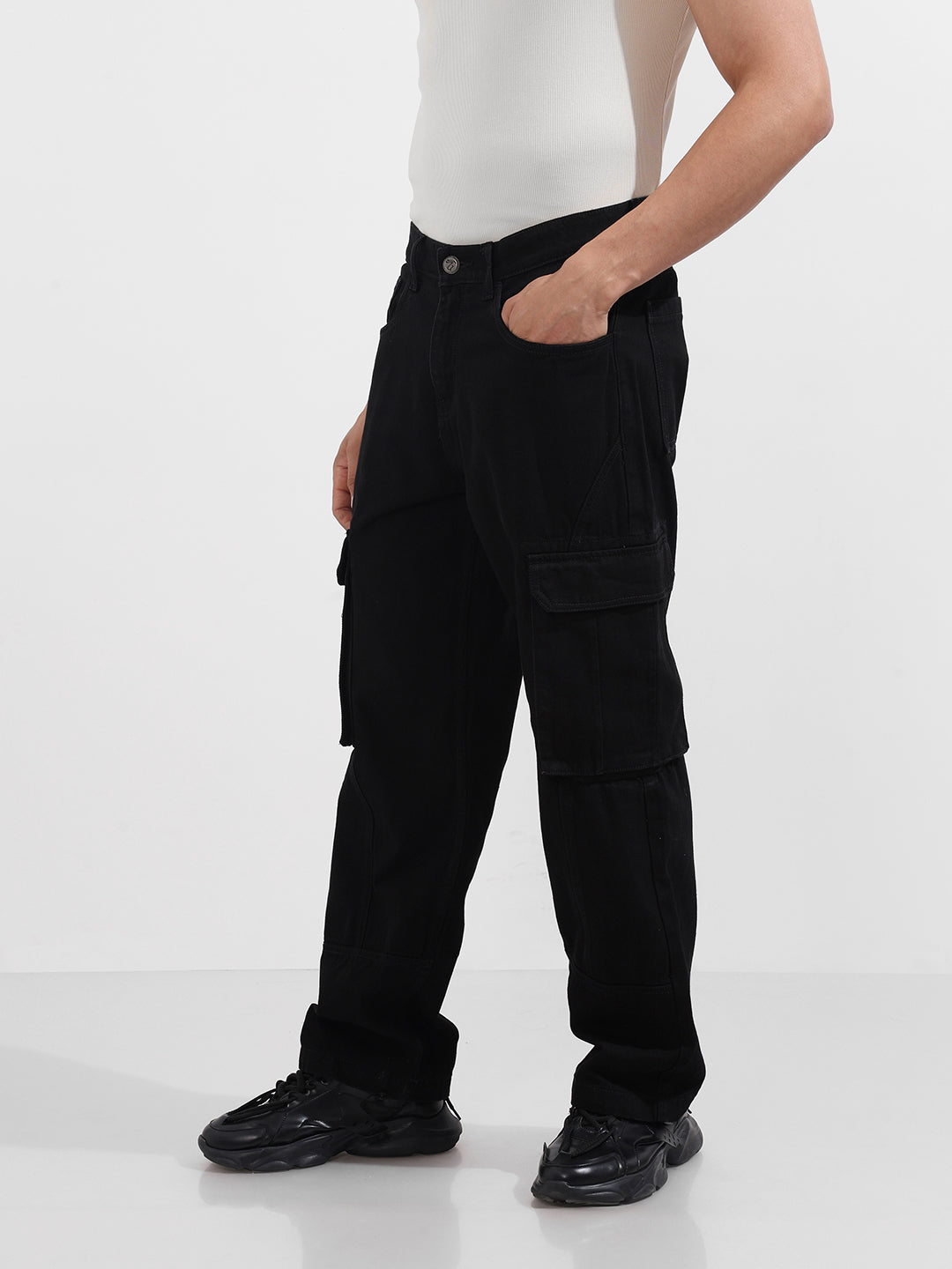 Men's Black Relaxed Fit Solid The Eternity Series Jeans