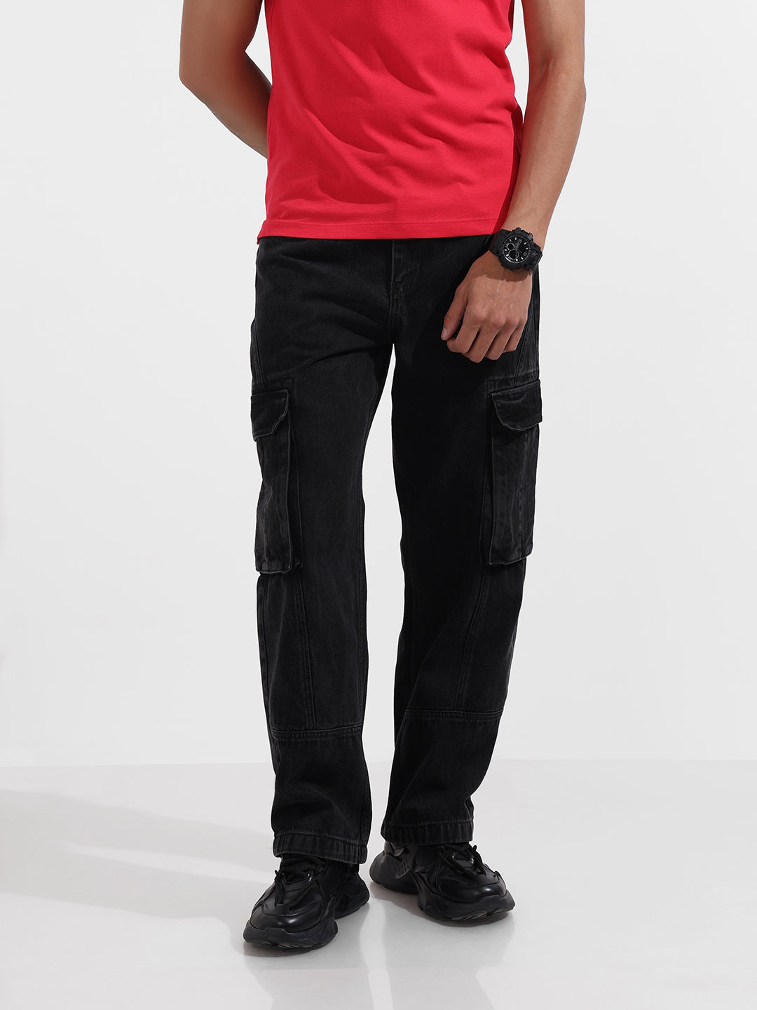 Men's Black Relaxed Fit Solid The Eternity Series Jeans