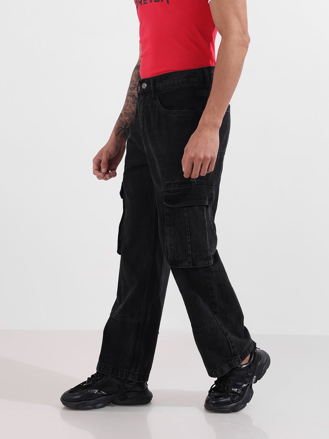 Men's Black Relaxed Fit Solid The Eternity Series Jeans