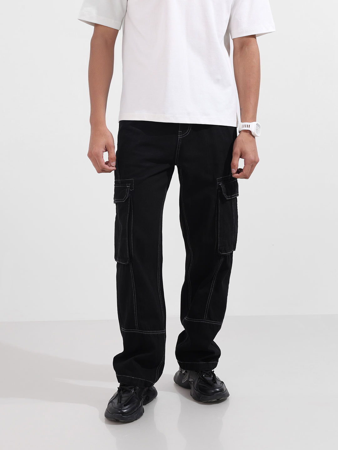 Men's Black Relaxed Fit Solid The Eternity Series Jeans