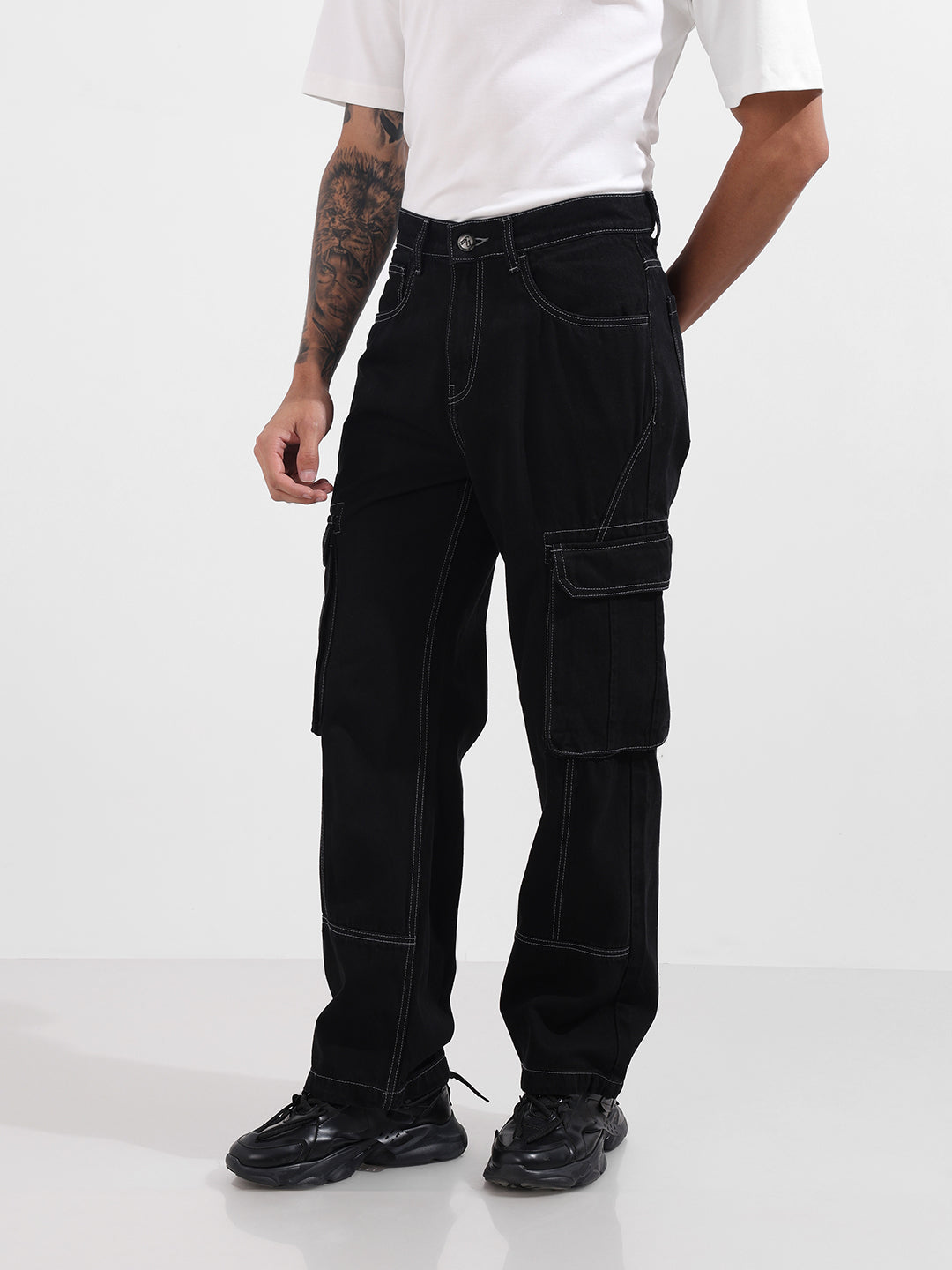 Men's Black Relaxed Fit Solid The Eternity Series Jeans