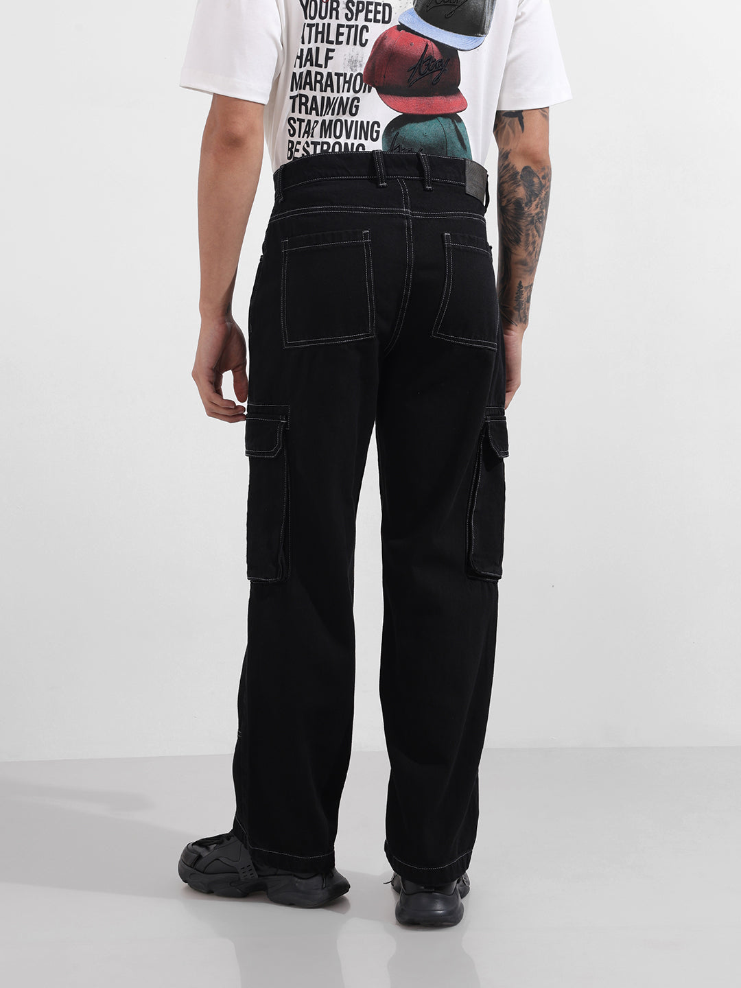 Men's Black Relaxed Fit Solid The Eternity Series Jeans