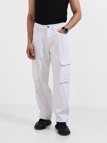 Men's White Relaxed Fit Solid The Eternity Series Jeans