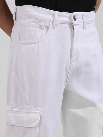 Men's White Relaxed Fit Solid The Eternity Series Jeans