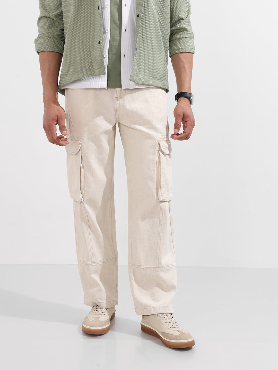Men's White Relaxed Fit Solid The Eternity Series Jeans