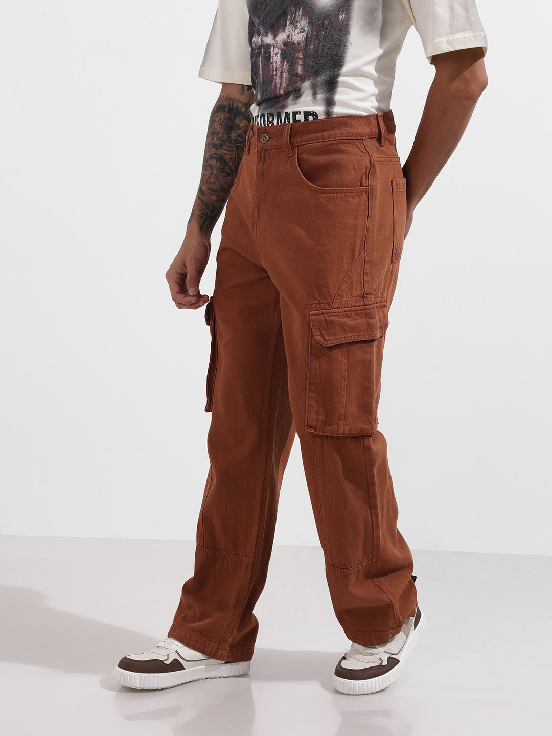 Men's Brown Relaxed Fit Solid The Eternity Series Jeans