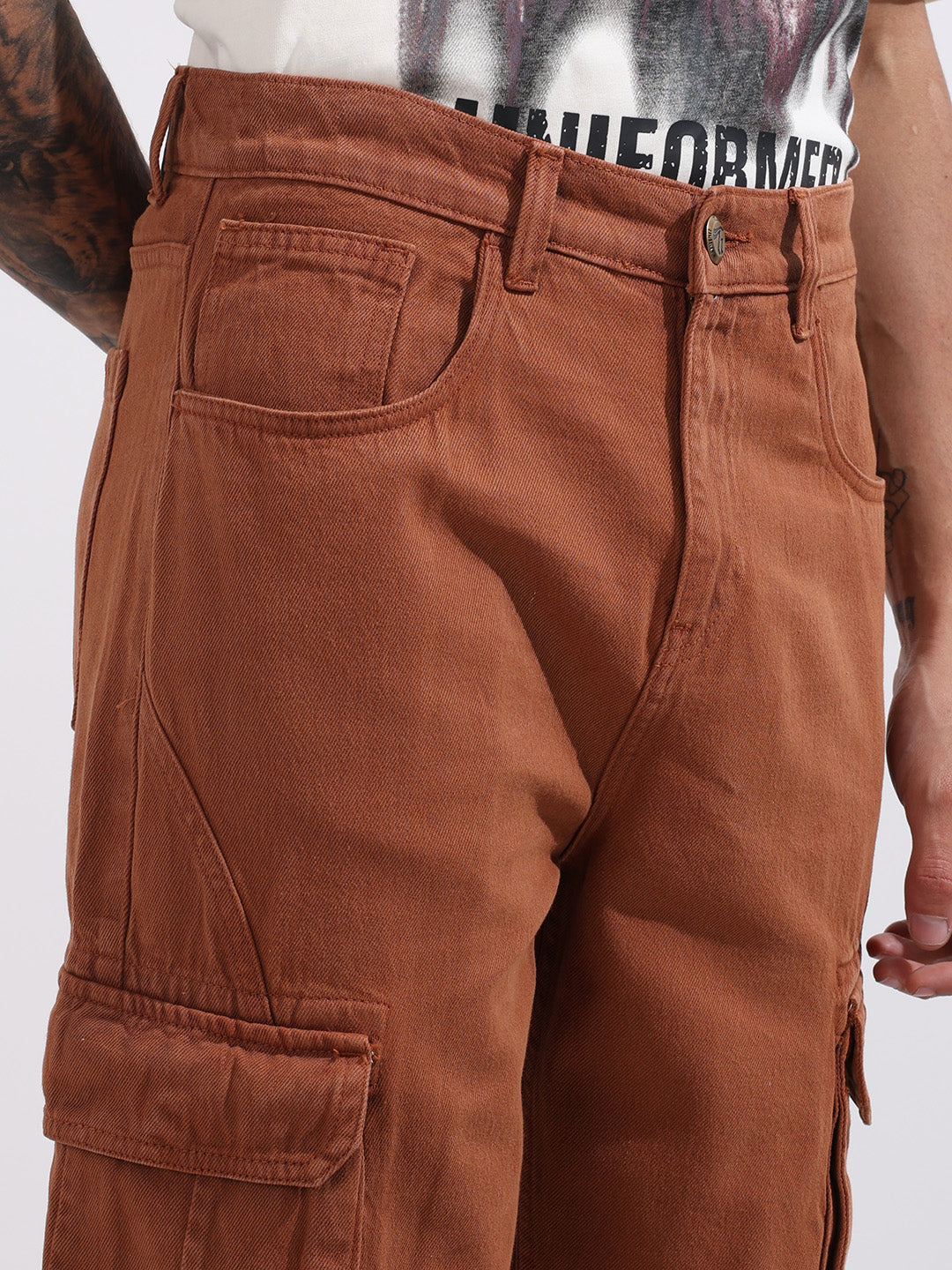 Men's Brown Relaxed Fit Solid The Eternity Series Jeans