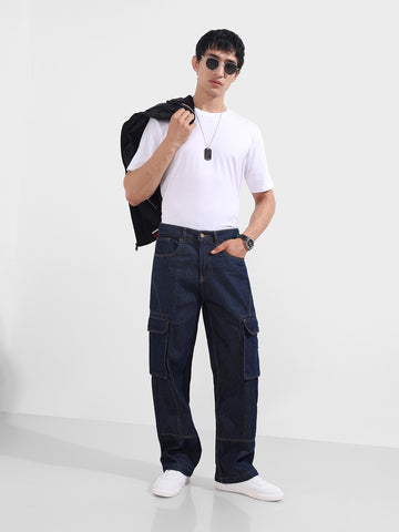 Men's Blue Relaxed Fit Solid Casual Jeans
