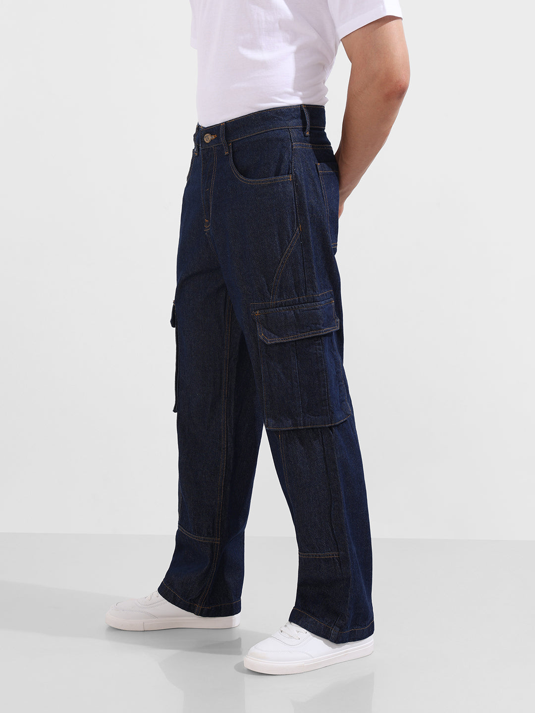Men's Blue Relaxed Fit Solid Casual Jeans
