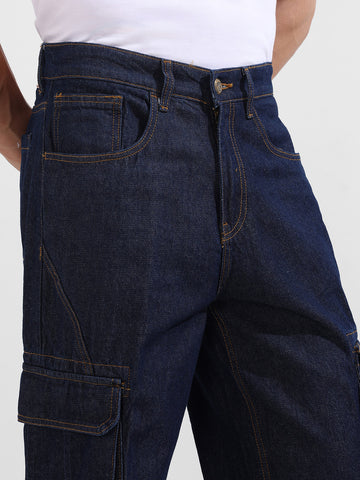 Men's Blue Relaxed Fit Solid Casual Jeans