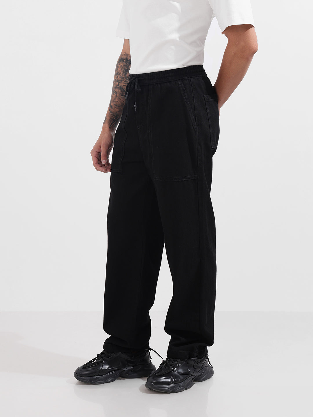 Men's Black Relaxed Fit Solid The Eternity Series Jeans