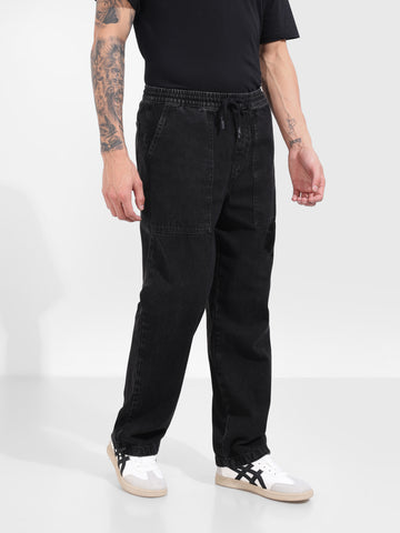 Men's Black Relaxed Fit Solid Casual Jeans