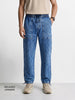 Men's Blue Relaxed Fit Solid Denim Joggers