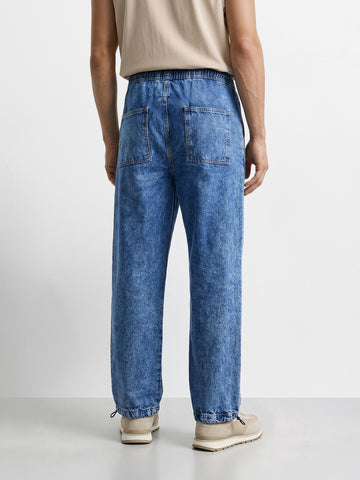 Men's Blue Relaxed Fit Solid Denim Joggers